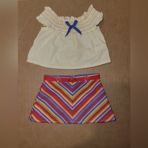 Colorful Striped Skirt And Cream Top Set With Headband For American Girl Doll